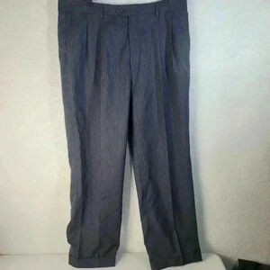 Stafford Pleated Blue Striped Dress Pants 100% Worsted Wool 40x32